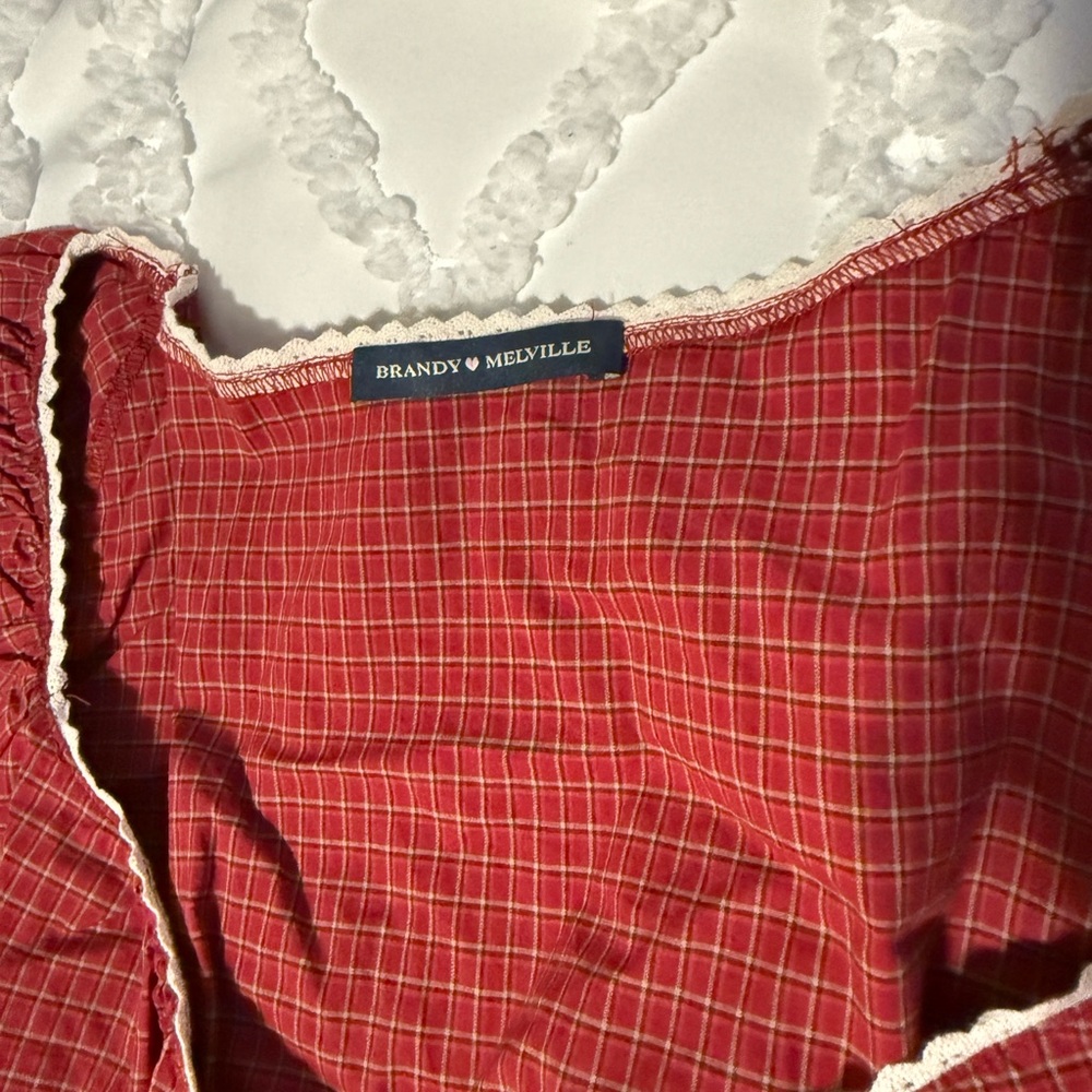 Brandy Melville Red Checkered Blouse - Picture 3 of 3